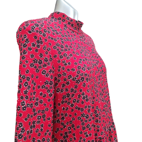 River Island Red Dress Size 18 Ditsy Floral Long Sleeve Mock Neck Tiered - Picture 5 of 11